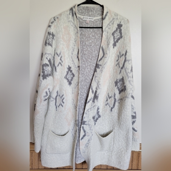 Knox Rose Women's Cream Open Front Long Sleeve Knit Cardigan Sweater Size Large - Picture 1 of 6
